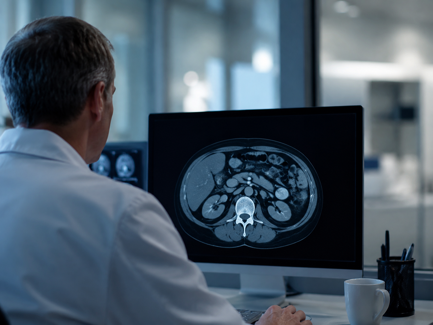 Radiologische CT-Schnittbilder auf einem Befundungsmonitor